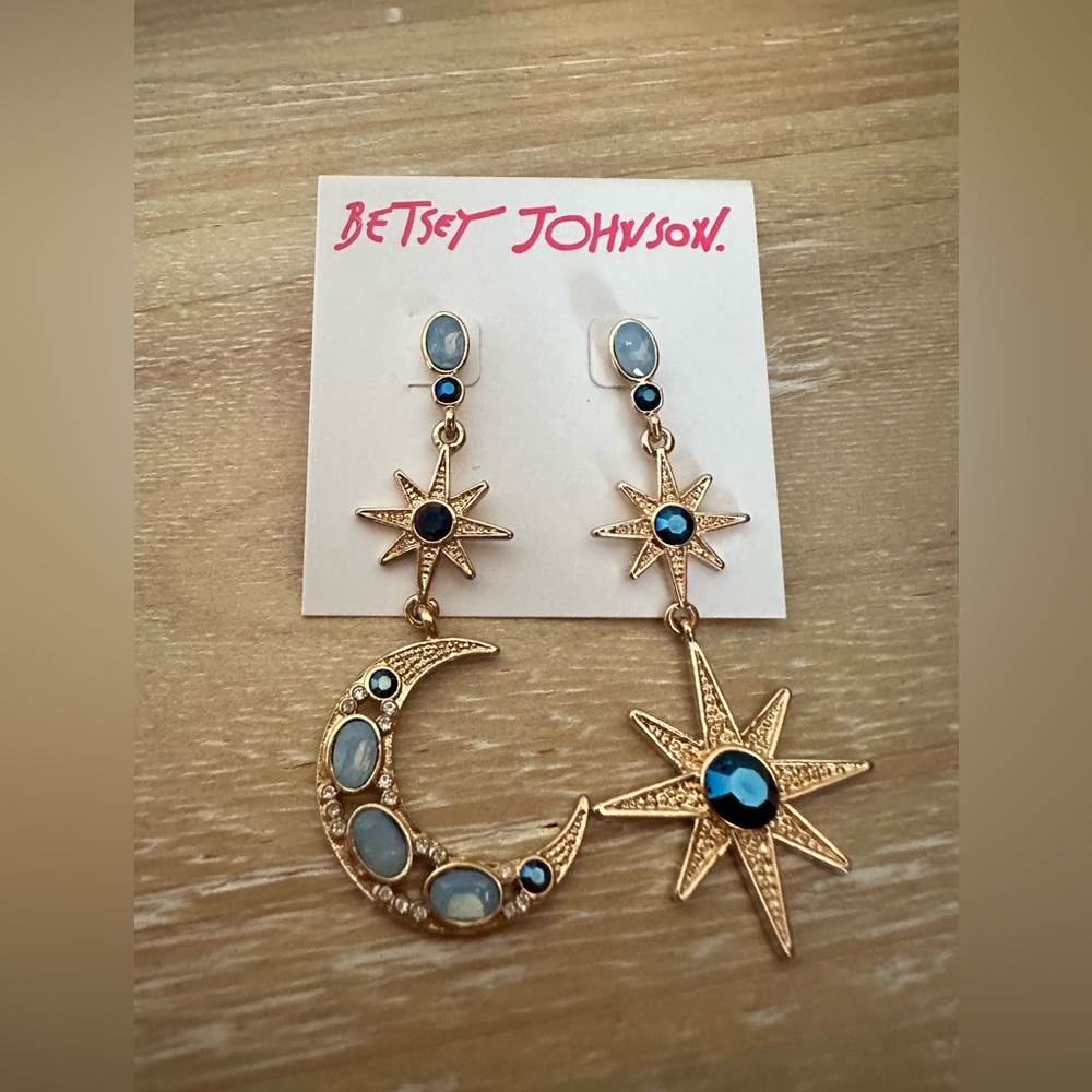 BETSEY JOHNSON Dangle Moon & Star Earrings